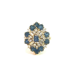 Large Sapphire Diamond Cluster Dress Ring