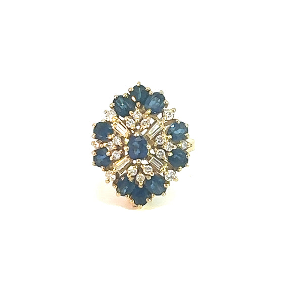Large Sapphire Diamond Cluster Dress Ring