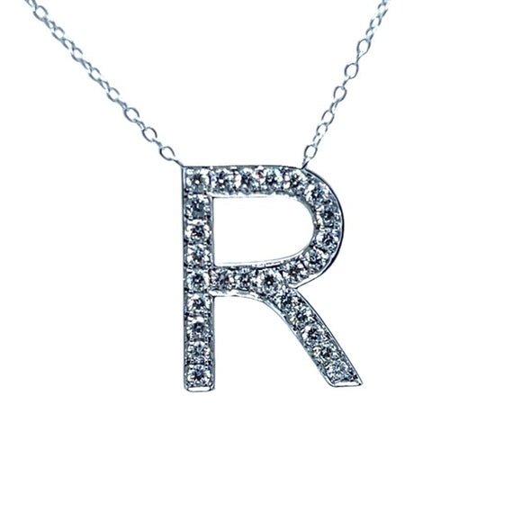 Diamond Alphabet Necklace R in 18ct White Gold