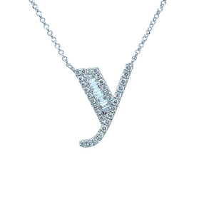 Fancy Diamond Alphabet Necklace Y in 18ct White Gold