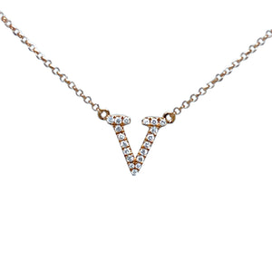 Diamond Alphabet Necklace V in 18ct Rose Gold