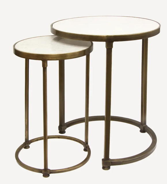 Round Gold Nesting Marble Tables - set of 2