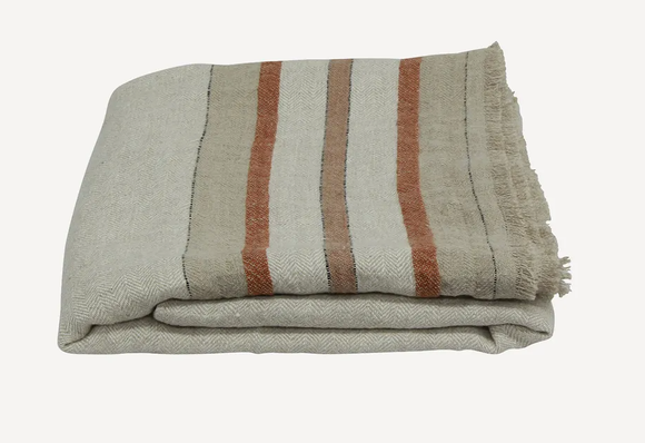 Natural Linen Herringbone Throw