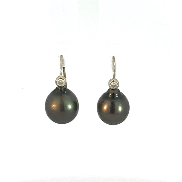 Tahitian Pearl Diamond Hook Earrings