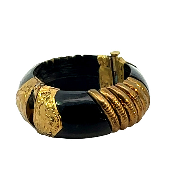 Vintage Ebony Wood and Brass Bracelet