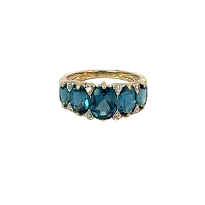 London Blue Topaz and Diamond Bridge Ring in 9ct Gold