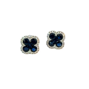 Sapphire Diamond Clover Stud Earrings