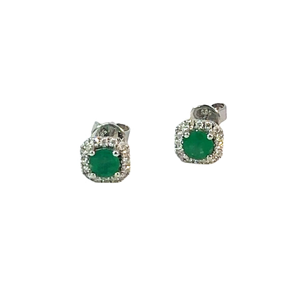 Emerald Diamond Square Halo Earrings