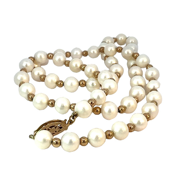 Single Strand Pearl Necklace Gold Spacers
