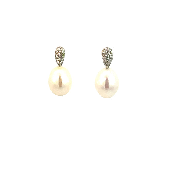 Sterling Silver Freshwater Pearl Earrings with Cubic Zirconia