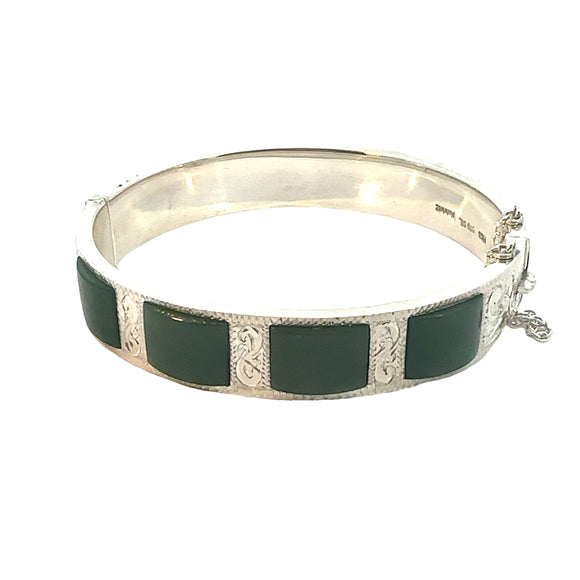 Sterling Silver Greenstone Bangle