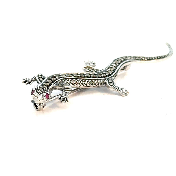 Ruby Marcasite Lizard Brooch