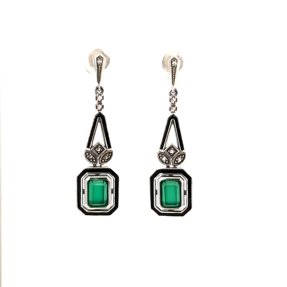 Art Deco Style Green Agate Drop Earrings