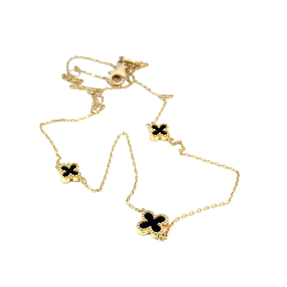 Onyx Clover Necklace in 9ct Yellow Gold