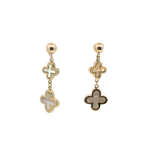 Mother Of Pearl Clover Drop Earrings 9ct Yellow Gold.