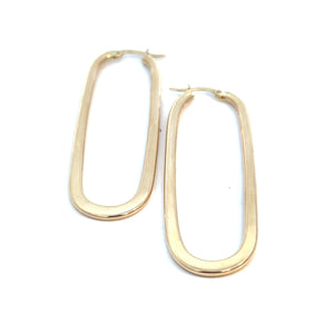 9ct Yellow Gold Long Oblong Hoop Earrings