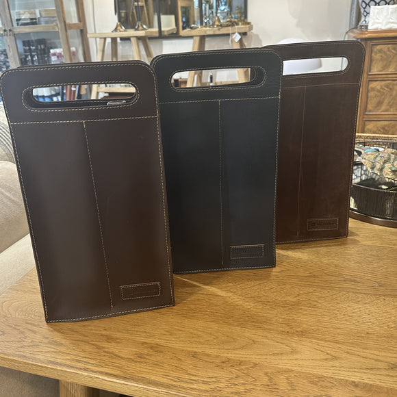 Stitched Leather Wine Tote Bag - Two Bottles