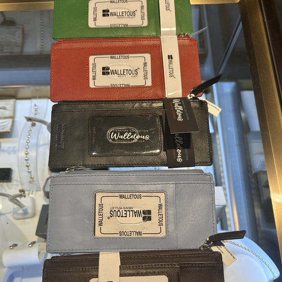 Leather Slim Card Money Zip Wallet
