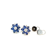 Diamond Sapphire Flower Stud Earrings