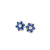 Diamond Sapphire Flower Stud Earrings