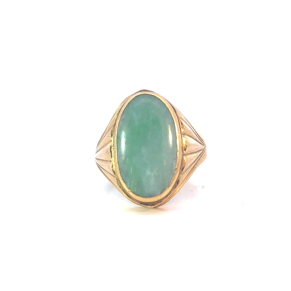 Oval Jade Unisex Ring in 22ct Yellow Gold