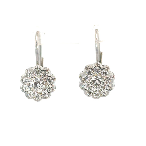 Italian Old Cut Diamond Cluster Earrings