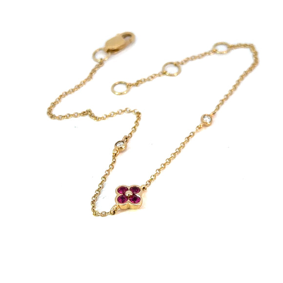 Ruby Diamond Flower Bracelet