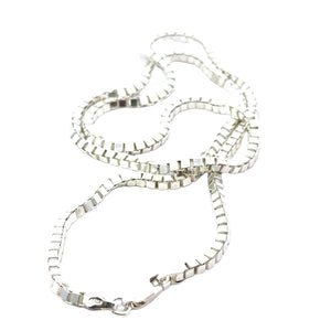 Unisex Sterling Silver Square Box Chain Necklace - 50cm