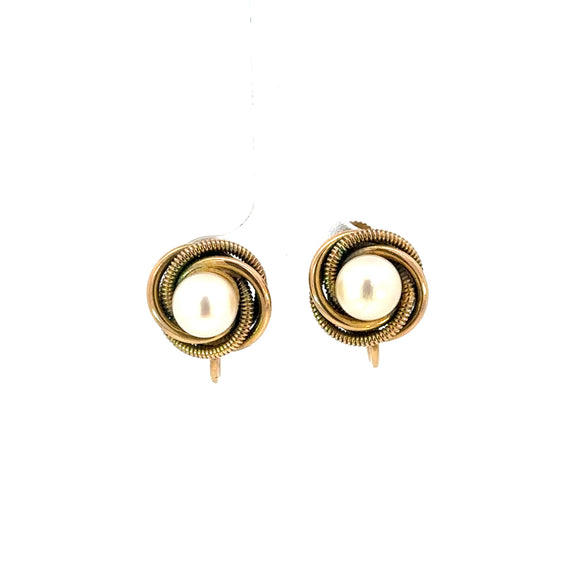 Cultured Pearl Gold Screw On Earrings