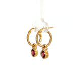 Garnet Diamond Dangle Hoop Earrings.