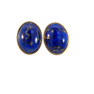 Lapis Lazuli Cabachon Earrings in 9ct Yellow Gold