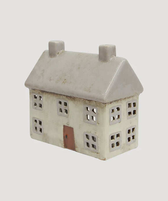 Ceramic Cottage Tea Light  - Light Grey