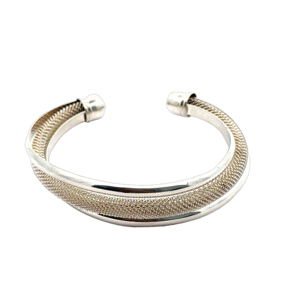 Mesh Twist Open Bangle in Sterling Silver