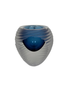 Blue Angle Cut Art Glass Vase