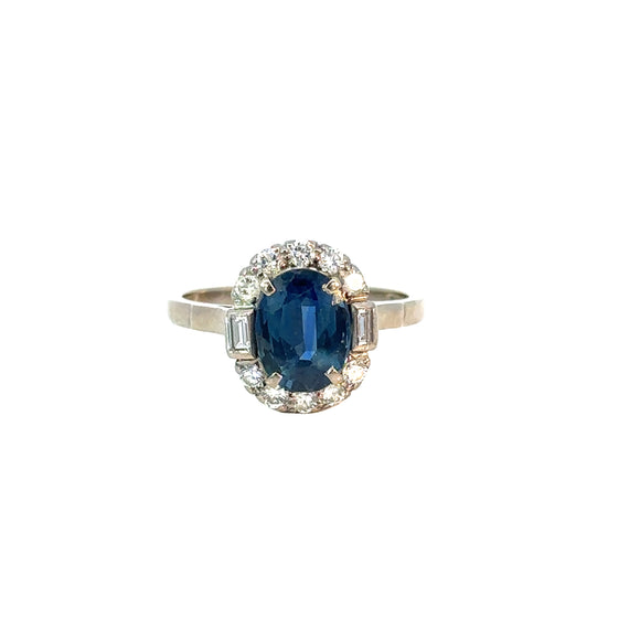 Sapphire Diamond Halo Ring in 14ct White Gold
