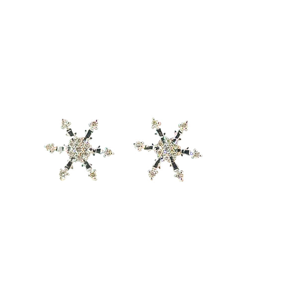 Diamond Snowflake Stud Earrings in White Gold