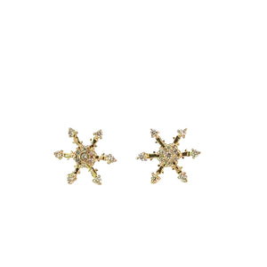 Diamond Snowflake Stud Earrings in Yellow Gold