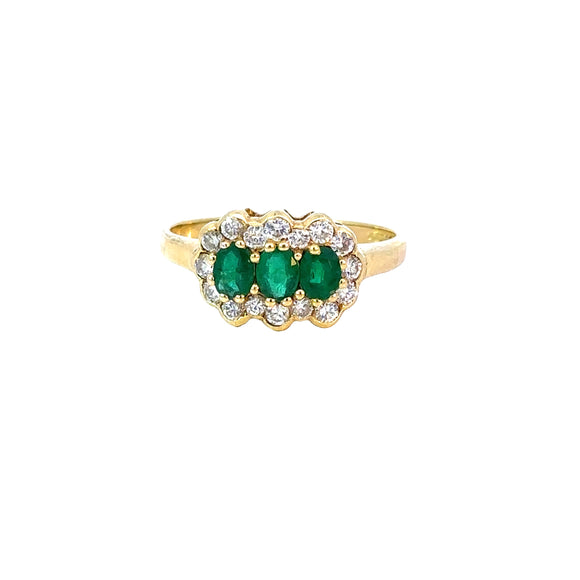 Oval Emerald Diamond Cluster Ring