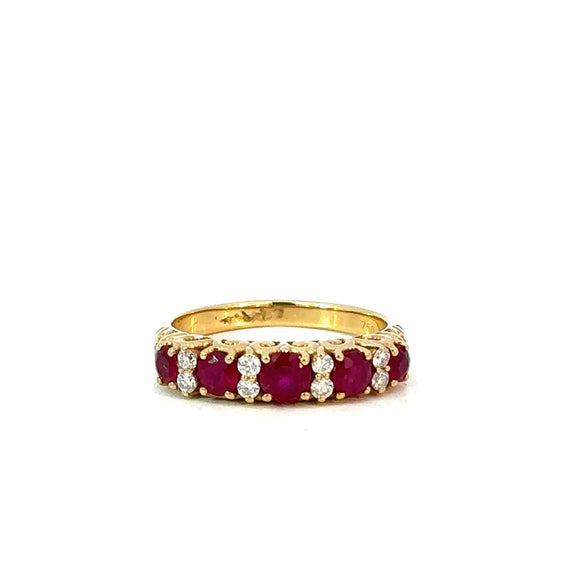 Ruby Diamond Tapered Bridge Ring in 18ct Yellow Gold