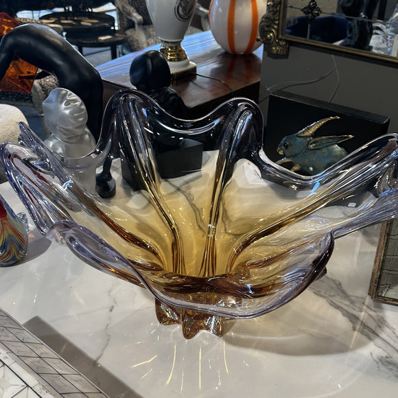 Designer Large Glass Amber Flower Bowl