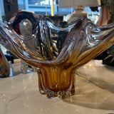 Designer Large Glass Amber Flower Bowl