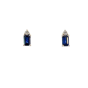 Emerald Cut Sapphire Diamond Stud Earrings