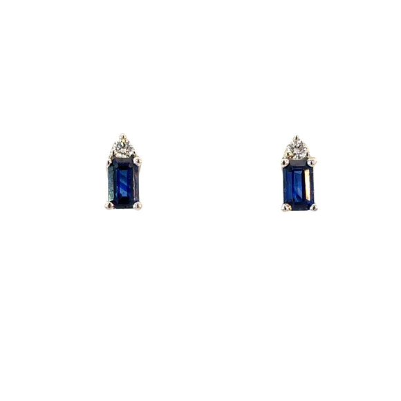 Emerald Cut Sapphire Diamond Stud Earrings