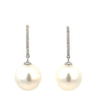 Diamond South Sea Pearl Drop Earrings in 14ct White Gold