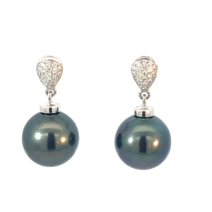 Diamond Tahitian Pearl Drop Earrings in 18ct White Gold