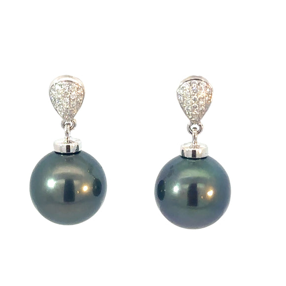 Diamond Tahitian Pearl Drop Earrings in 18ct White Gold
