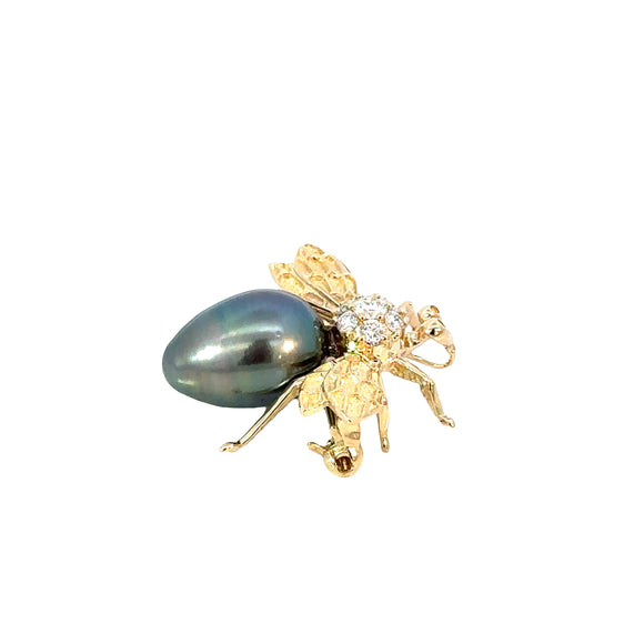 Diamond Tahitian Pearl Bee Brooch