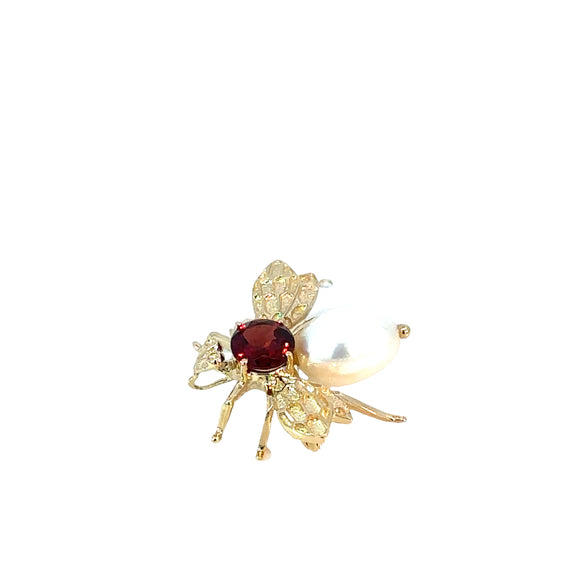 Pearl Garnet Bee Brooch