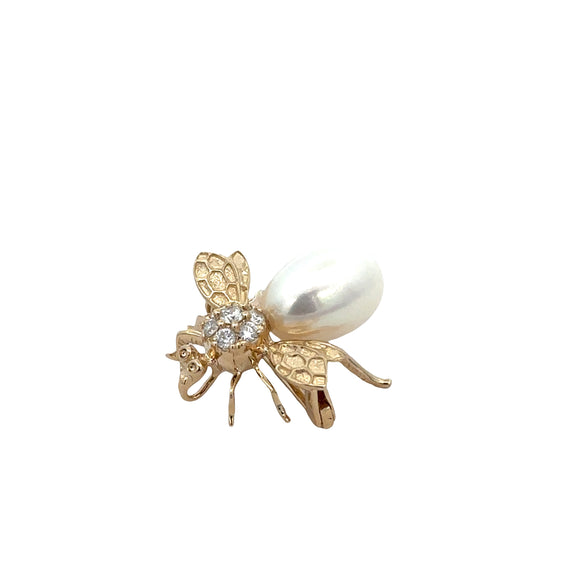 Diamond Cultured Pearl Bee Brooch