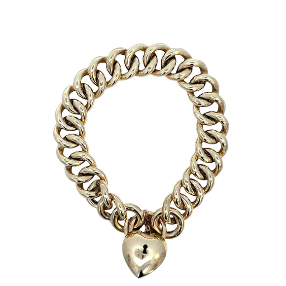 Curb Link Bracelet in 9ct Yellow Gold with Puffed Heart